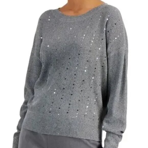 ALFANI Elegant Gray Metallic Sweater with Sequins, Sz: M - Picture 1 of 11